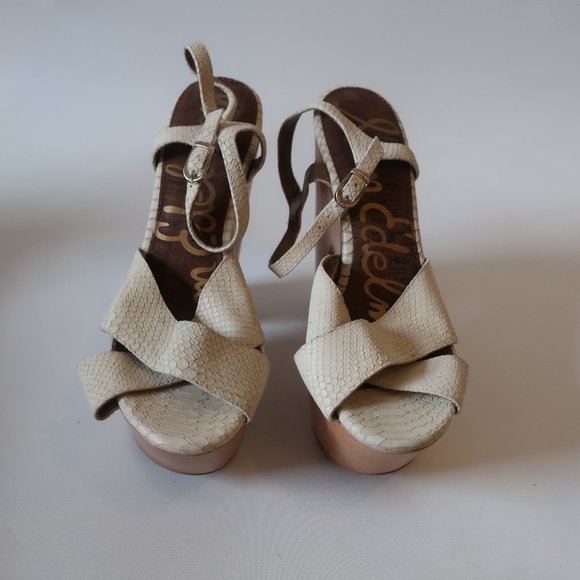 Sam Edelman Beige Embossed Leather Platform High Heel Sandals Sz 9 * - Picture 2 of 5